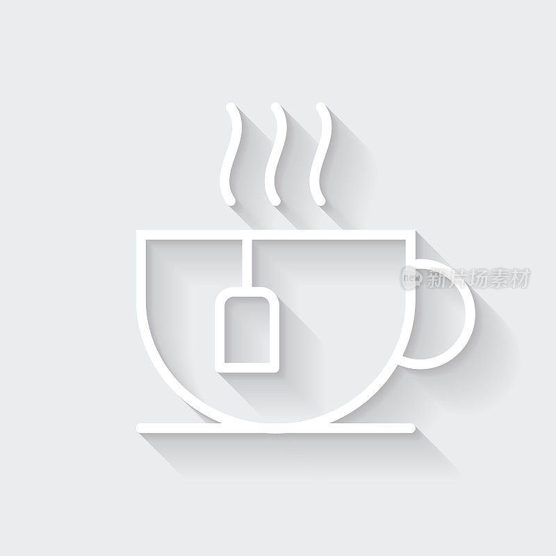 一杯茶。图标与空白背景上的长阴影-平面设计