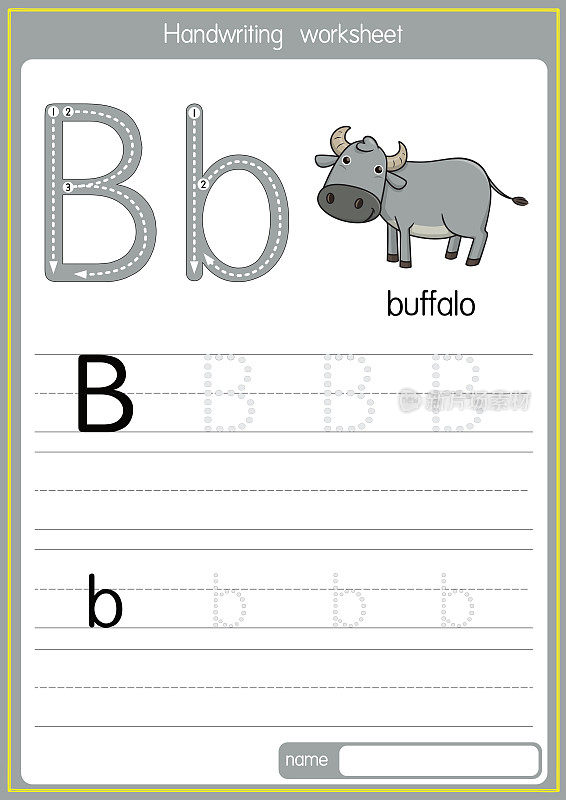 矢量布法罗插图与字母B?大写字母或大写字母为儿童学习练习ABC