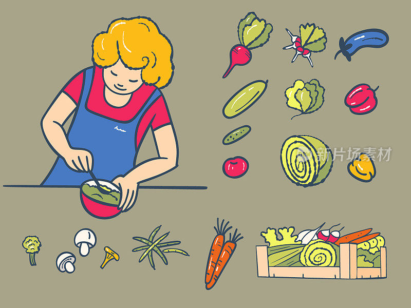 一个女人在煮蔬菜。