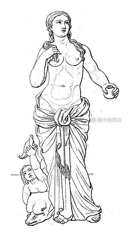 古代雕刻插画，文明:希腊罗马诸神与神话，阿佛洛狄忒(维纳斯)