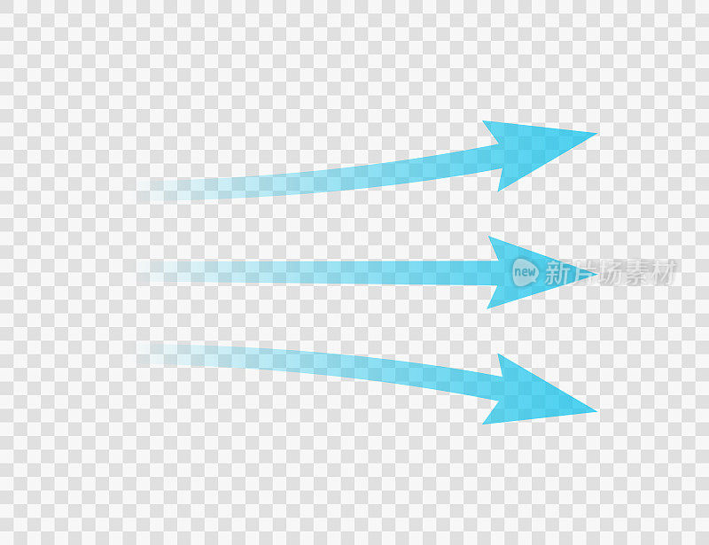 空气流。蓝色箭头表示空气流动方向。风的方向箭头。护发素里流出的蓝色冷冽的新鲜水流。矢量插图孤立在透明背景上