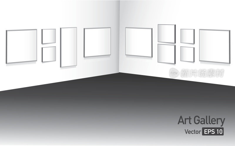 画廊或博物馆的墙壁上用空白画布