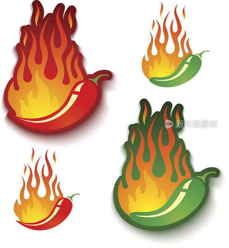 火中的墨西哥辣椒和红辣椒