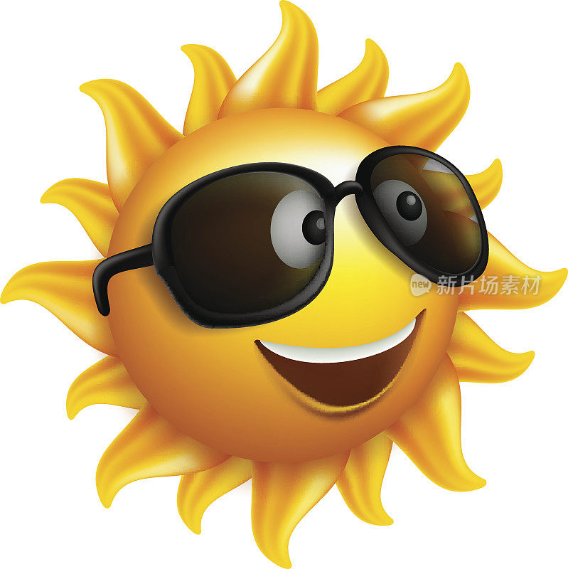 夏日的太阳脸，带着太阳镜和快乐的微笑