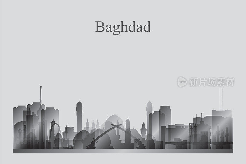 巴格达城市天际线剪影背景