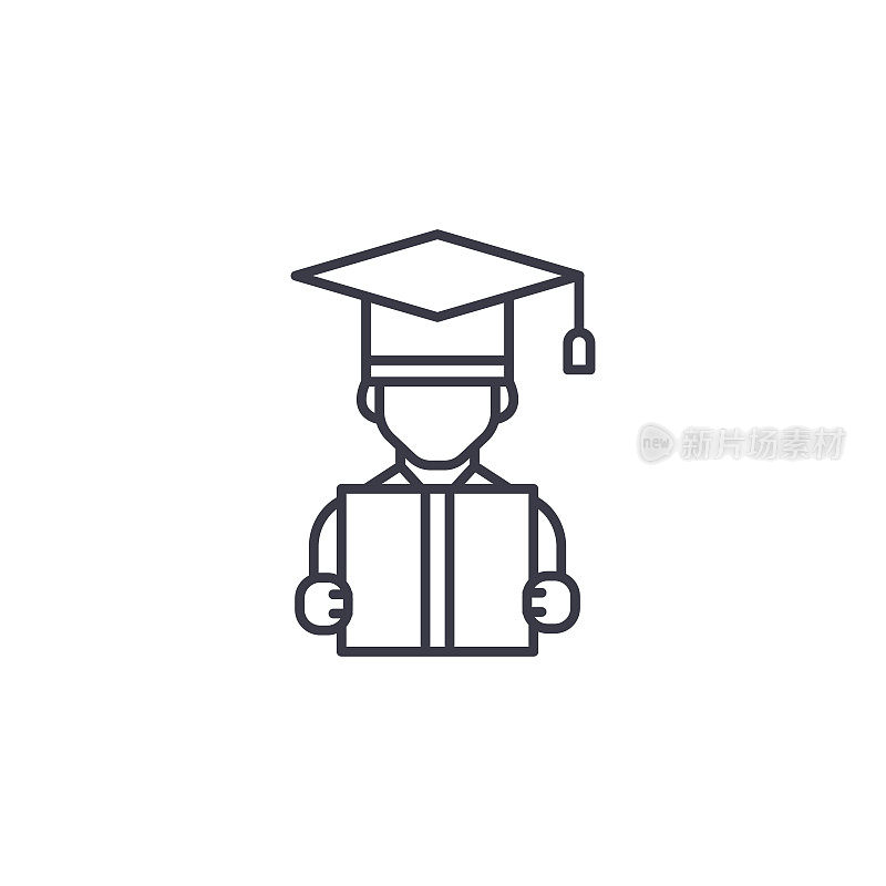 大学毕业生线性图标概念。大学毕业线矢量符号、符号、插图。