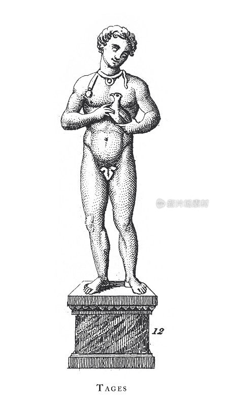 古希腊和罗马的时代、宗教仪式和人物雕刻古董插图,1851年出版