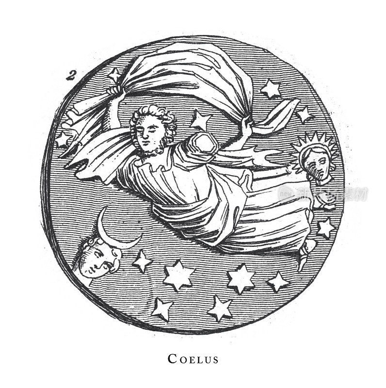 希腊和罗马神话中的传奇场景和人物雕刻古董插图，出版于1851年