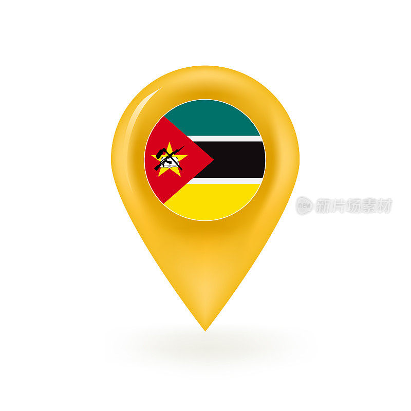 莫桑比克国旗地图引脚图标