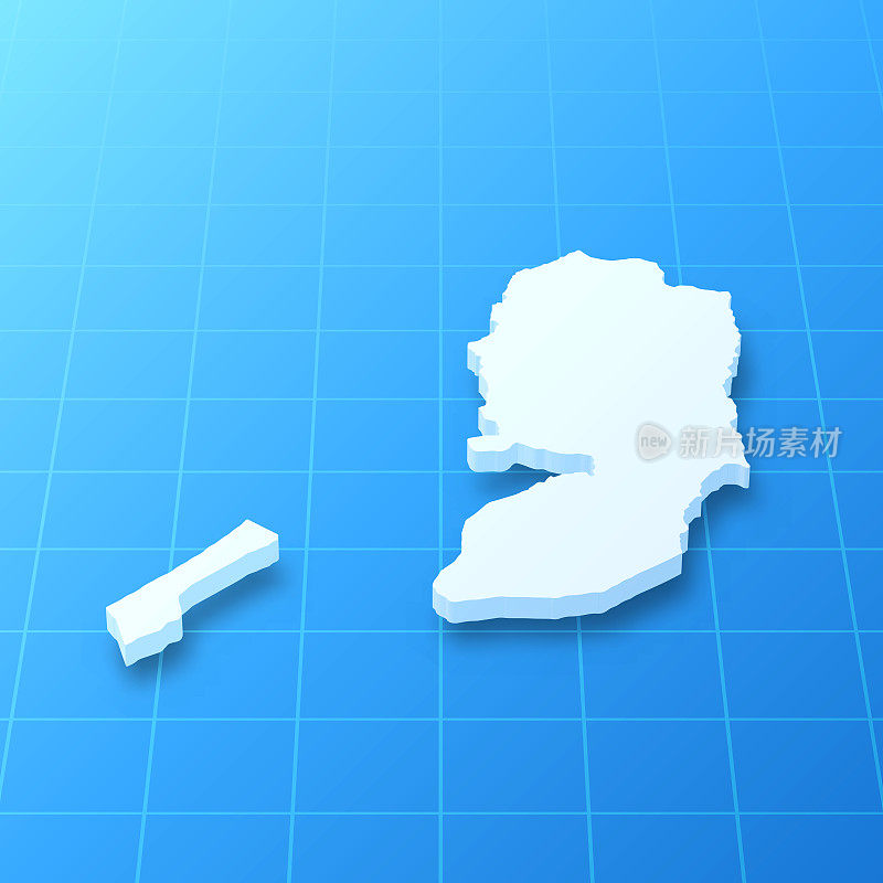 蓝色背景的巴勒斯坦领土3D地图