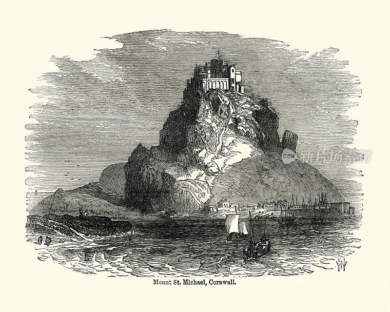 圣迈克尔山，康沃尔，19世纪。潮汐岛