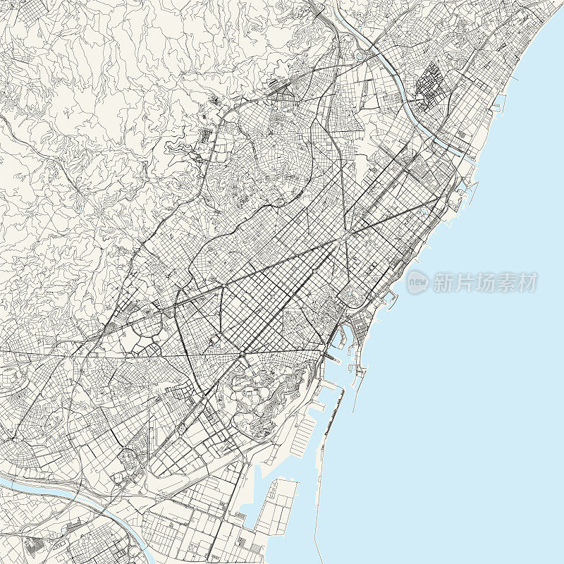 巴塞罗那，西班牙，矢量地图
