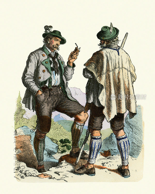 德国巴伐利亚米斯巴赫传统男装，皮短裤，长袜