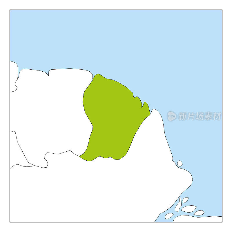 法属圭亚那地图用绿色标出邻国