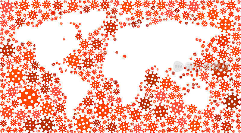 世界地图流感冠状病毒图标模式