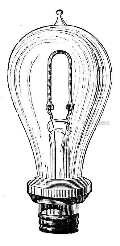 科学发现、实验和发明的古董插图:灯泡