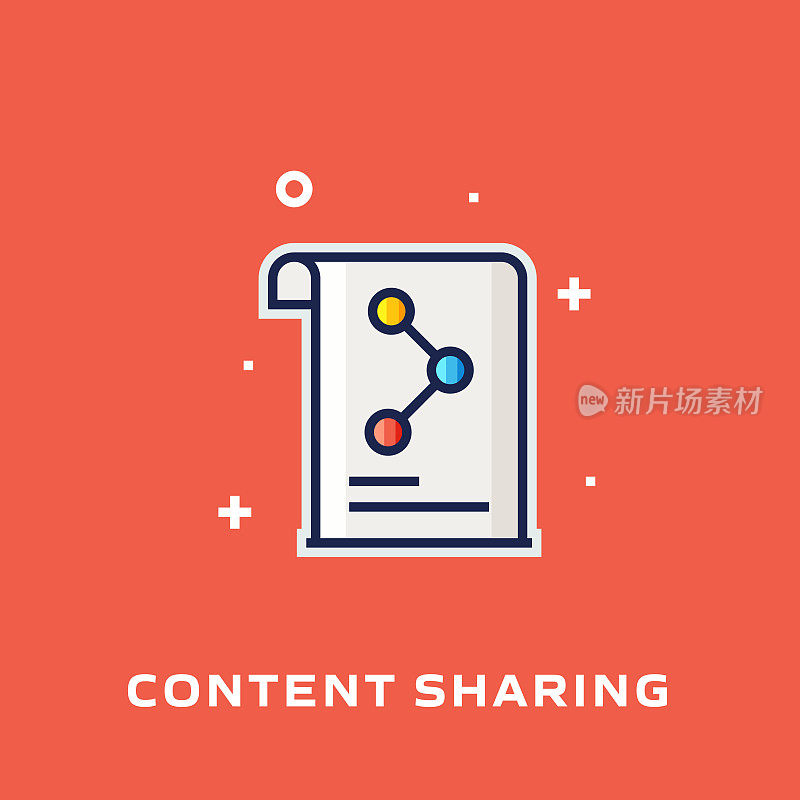 内容共享平面线图标，轮廓向量符号插图。