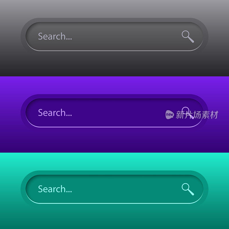 搜索栏的用户界面，设计和网站。搜索地址和导航栏图标。矢量集合的搜索表单模板的网站