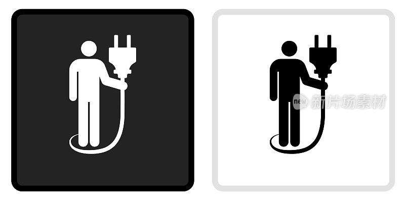 人和电气插头图标上的黑色按钮与白色翻转