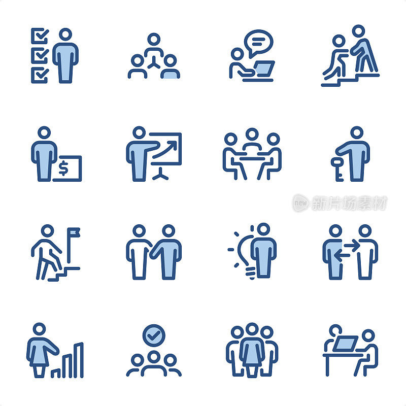 团队合作-完美像素蓝线图标