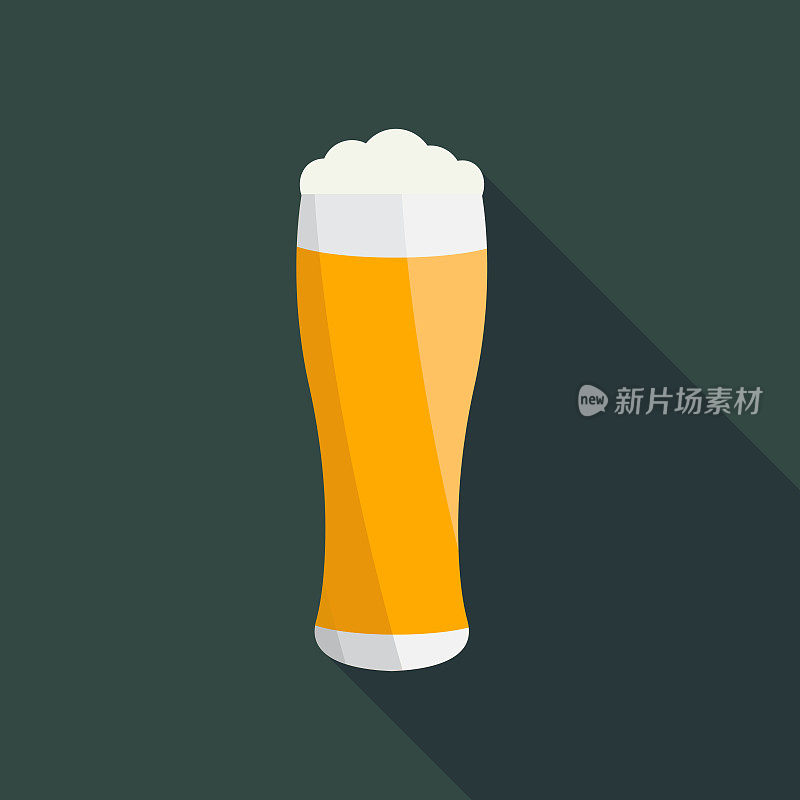 啤酒杯图标。平面设计与长阴影。向量