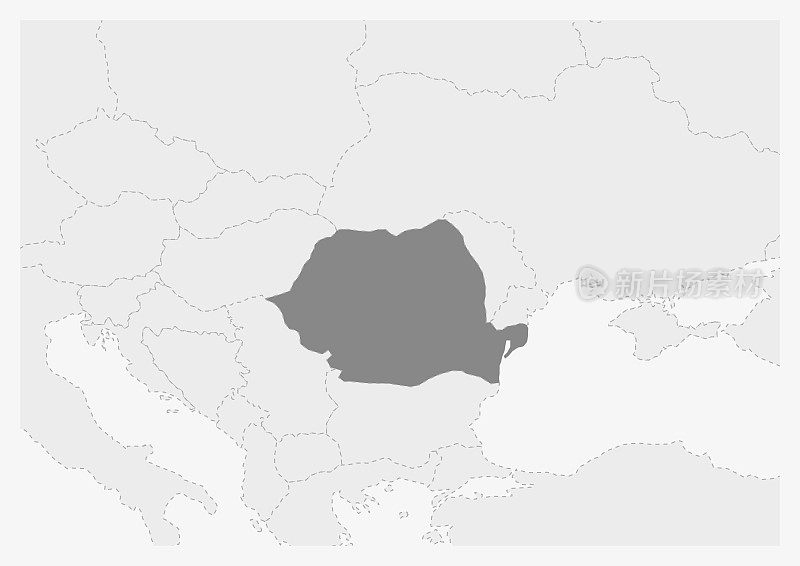 欧洲地图和突出的罗马尼亚地图