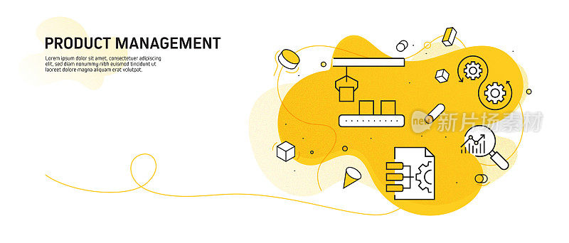 产品管理相关的现代线条风格矢量插图