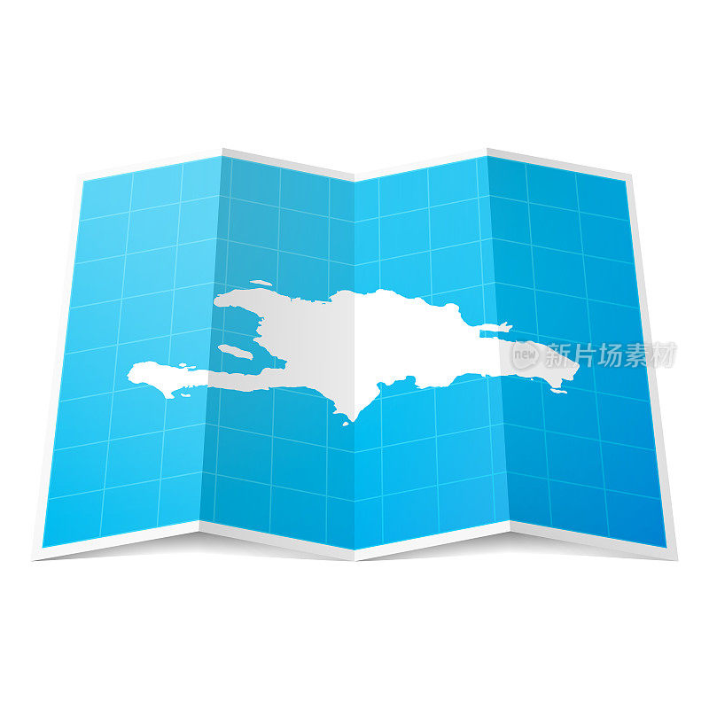 伊斯帕尼奥拉岛地图折叠，孤立在白色背景上