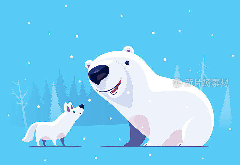 北极熊和北极狼相遇