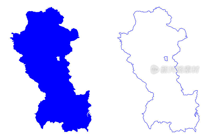 波坦察省(意大利、意大利共和国、巴西利卡塔或卢卡尼亚地区)地图矢量图，涂画波坦察省地图