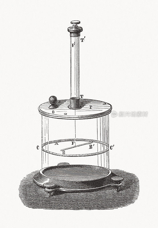 库仑旋转天平(1784年)，木刻，1893年出版