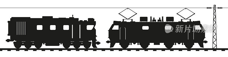 柴油机车和电力机车。平面矢量插图孤立在白色上