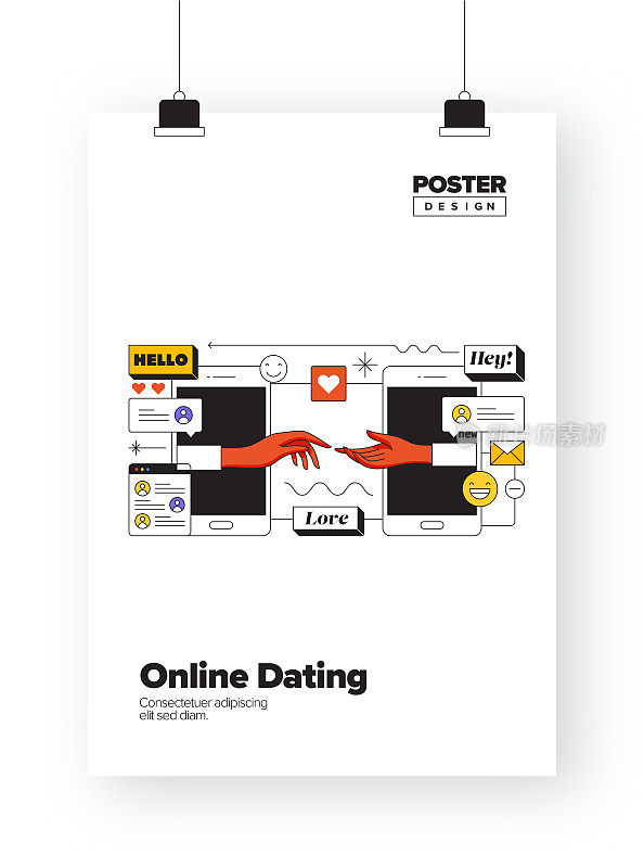 网上约会概念的海报，封面和横幅，广告和营销材料