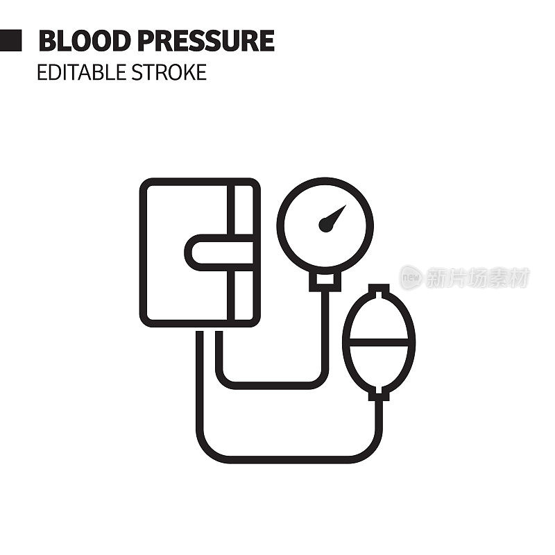 血压线图标，轮廓矢量符号插图。