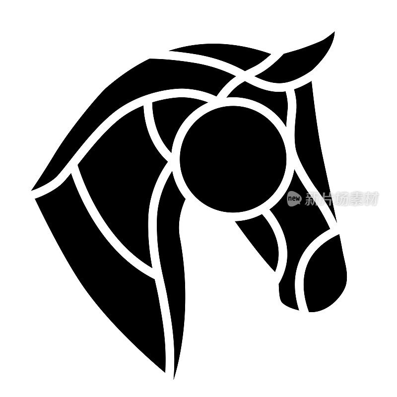 马或小马头轮廓黑色在白色。