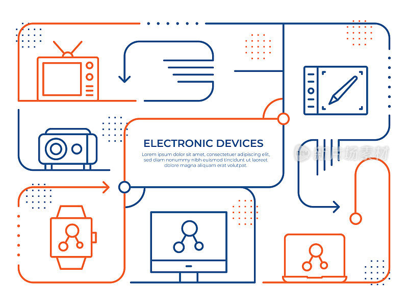 电子设备信息图形设计模板矢量线插图
