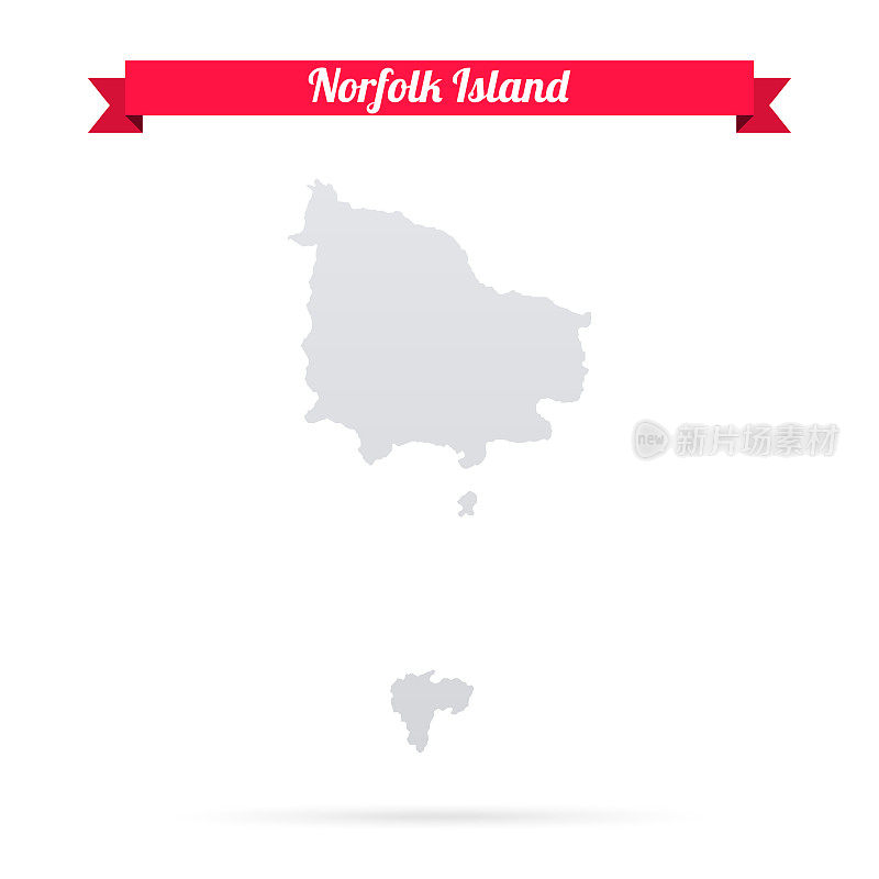 诺福克岛地图，白色背景，红色横幅