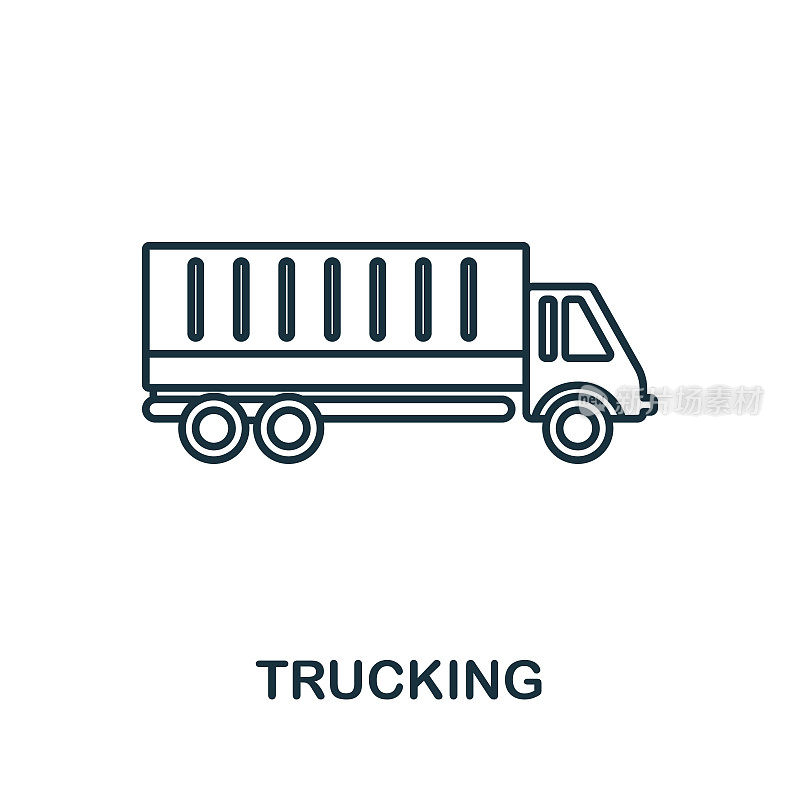 卡车行图标。单色简单卡车轮廓图标模板，网页设计和信息图
