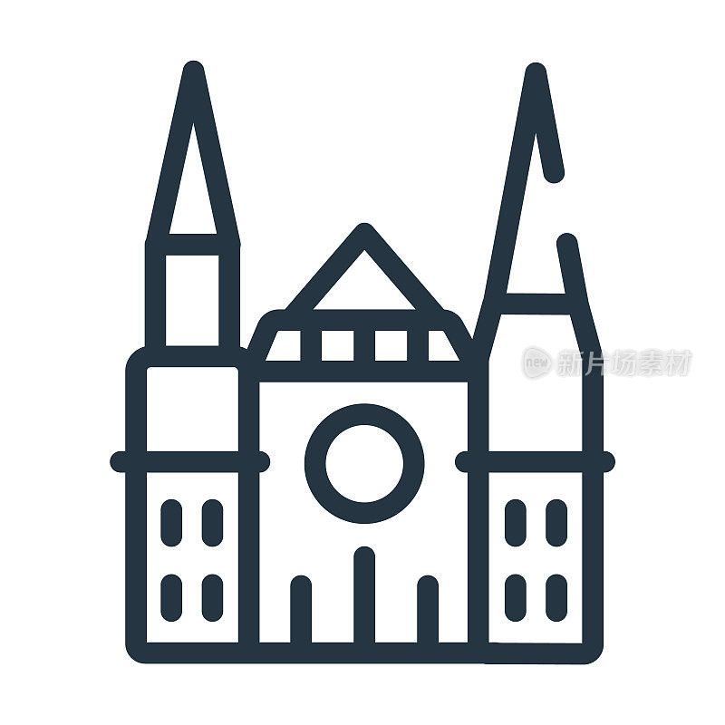 沙特尔大教堂的细线图标。大教堂，沙特尔的线性图标从纪念碑概念孤立的轮廓标志。矢量插图符号元素的网页设计和应用程序。