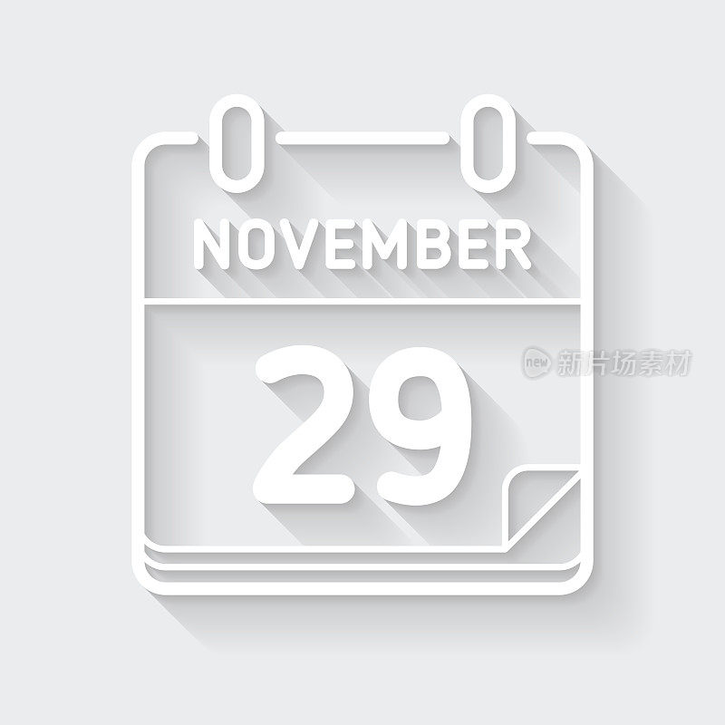 11月29日。图标与空白背景上的长阴影-平面设计
