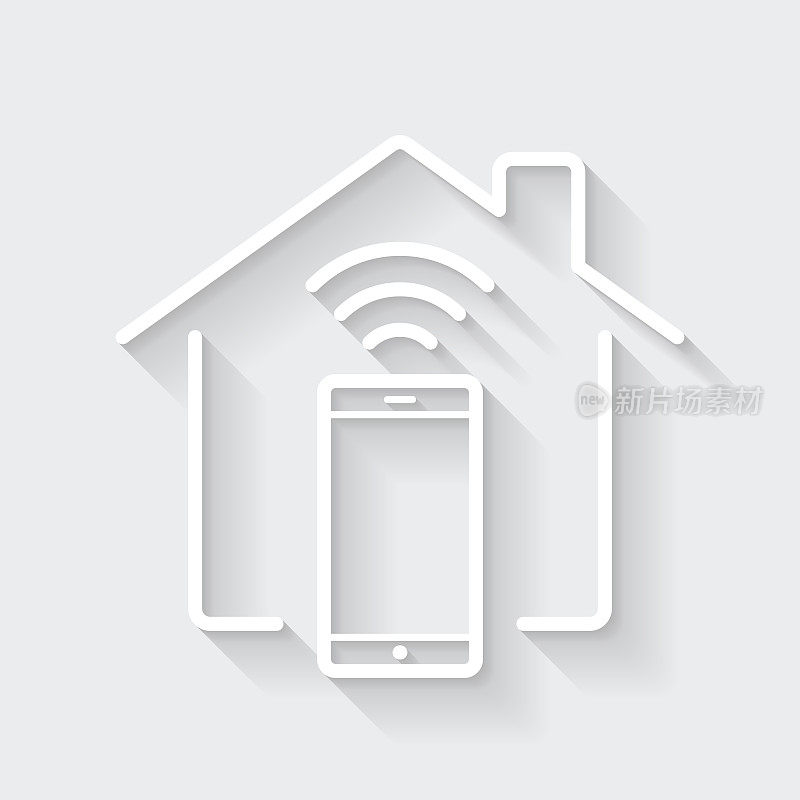 智能家居和智能手机。图标与空白背景上的长阴影-平面设计