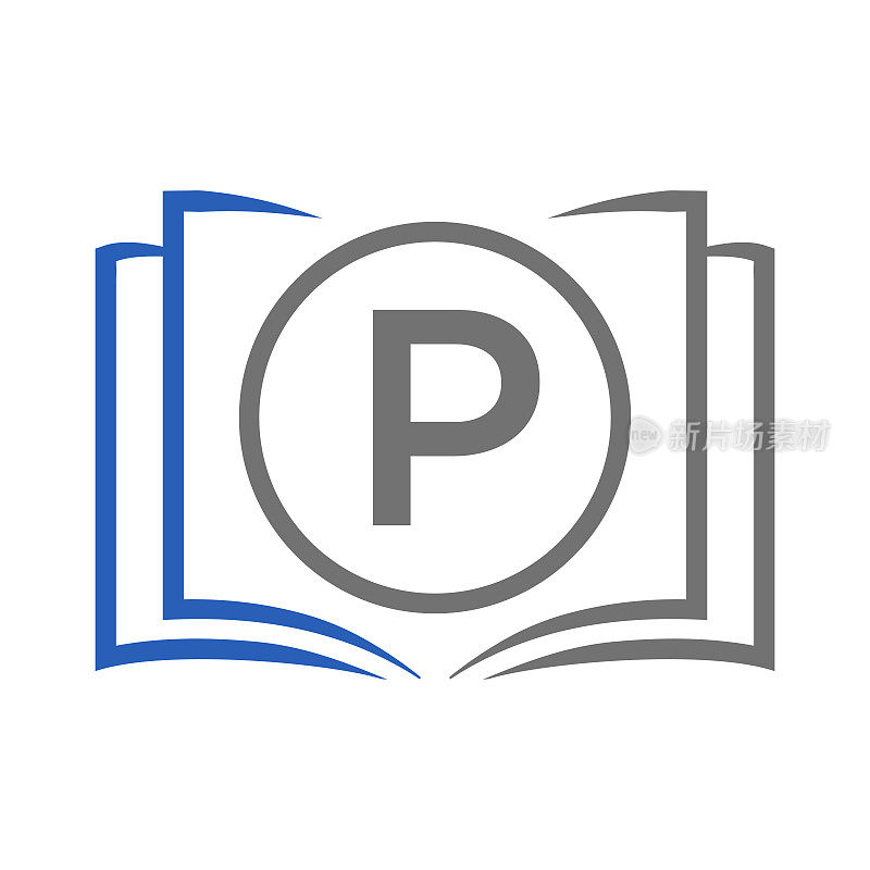 字母P模板上的教育标志。开卷标志上的P字母，最初的教育标志概念模板