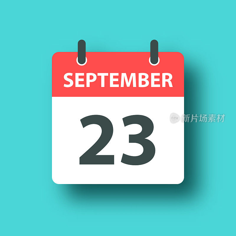 9月23日-日常日历图标上的蓝色绿色背景与阴影