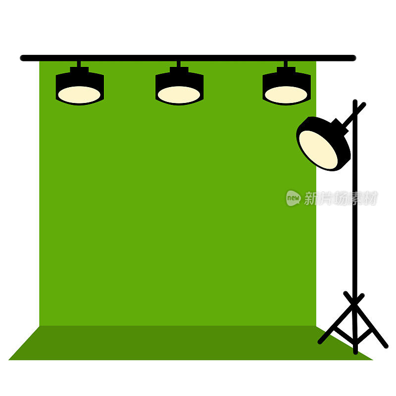 绿色的屏幕。专业的照片和视频拍摄电影。照明设备。电影的场景。