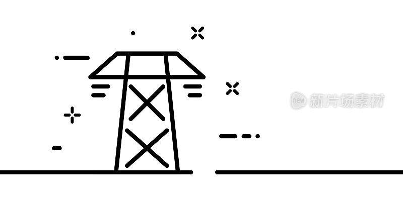 电塔。电，能源，电线，轻，现代，金属。技术的概念。一行的风格。矢量线图标的业务和广告