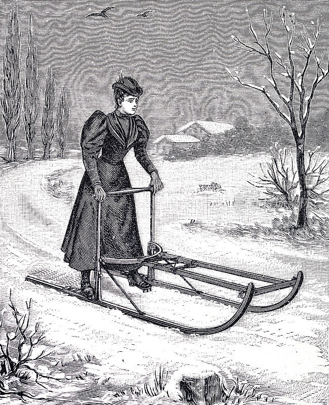 女子驾驶雪橇