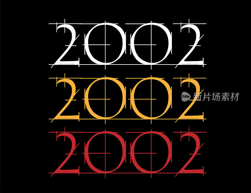 2002年。数字在白色，橙色和红色的黑色背景。