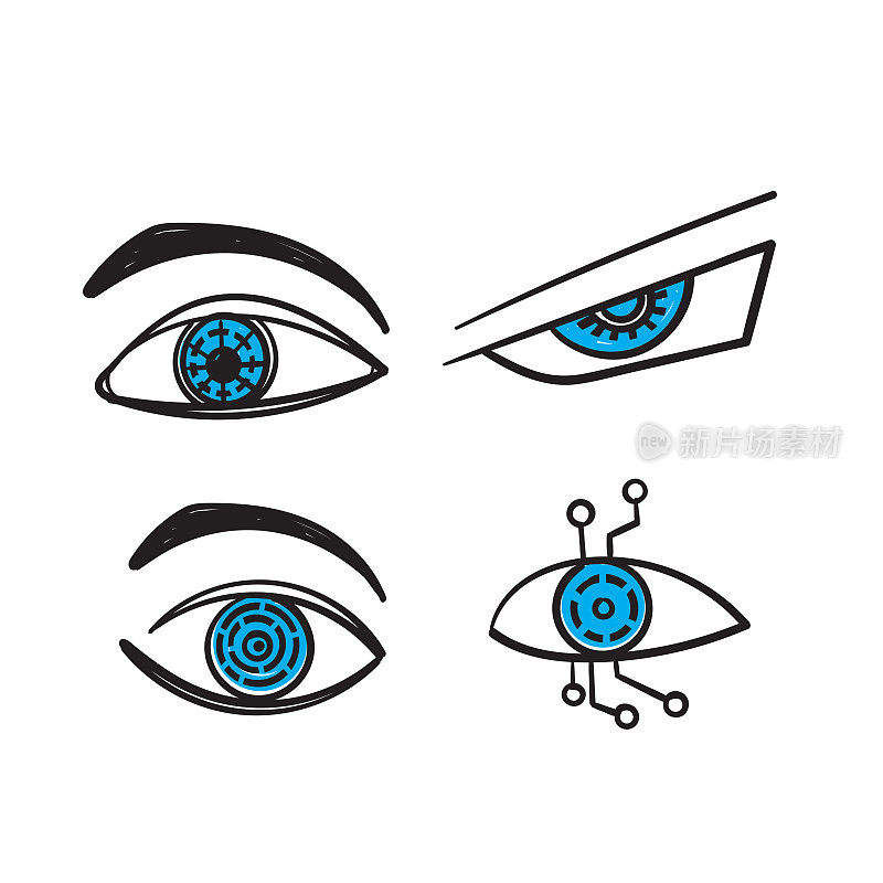 手绘涂鸦机器人眼睛插图矢量
