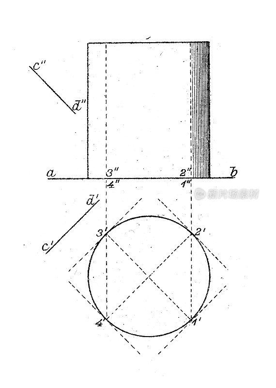 古董插图，数学和几何:投影和交叉