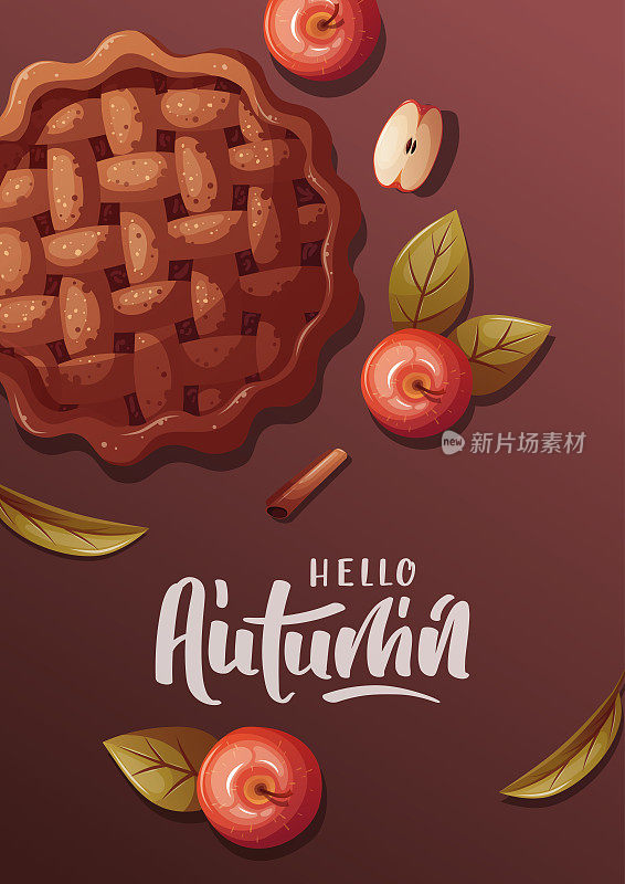 有苹果派和苹果的秋季卡片。